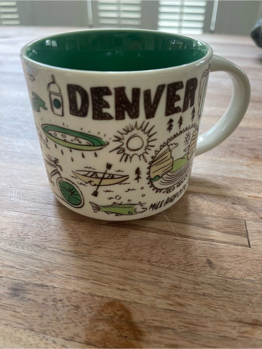 Starbucks Denver White Mug with Green Interior and Accents